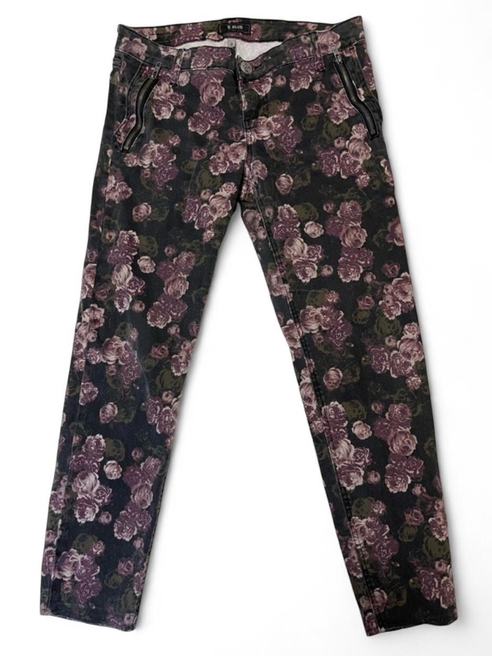 Plum Floral Low Rise Skinny Jeans Mall Goth Whimsygoth Moto Trousers STS Blue